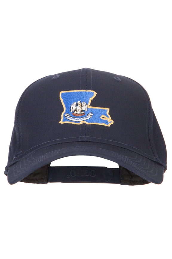 Louisiana State Flag Map Embroidered Solid Cotton Pro Cap - Navy OSFM