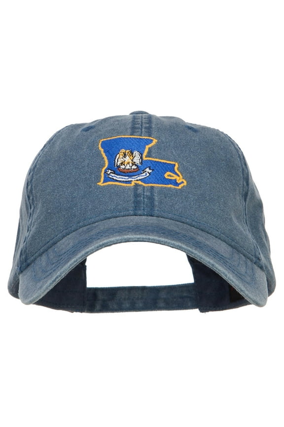 Louisiana State Flag Map Embroidered Washed Cap - Navy OSFM