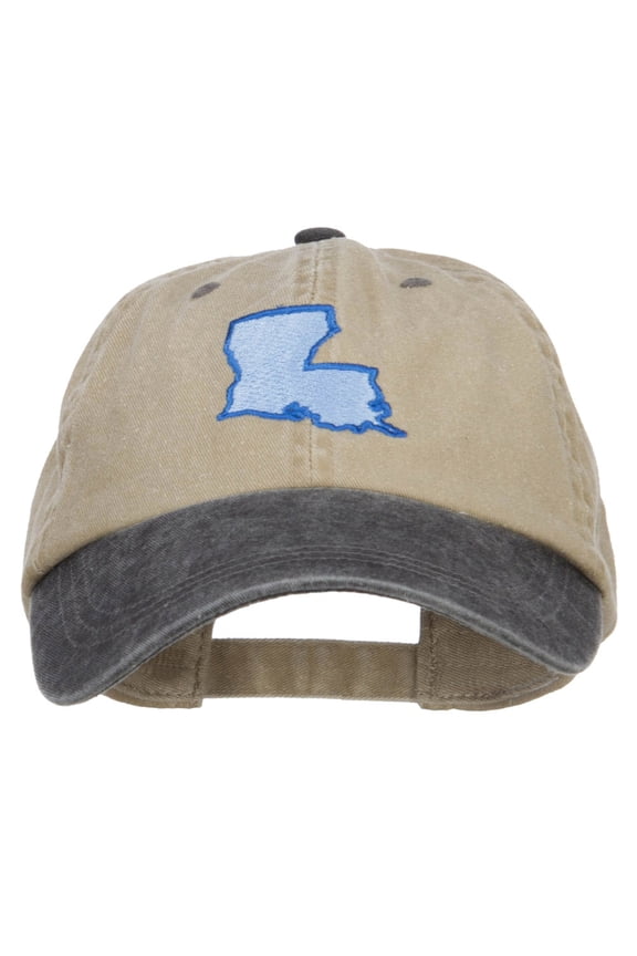 Louisiana State Map Embroidered Two Tone Cap - Khaki Black OSFM