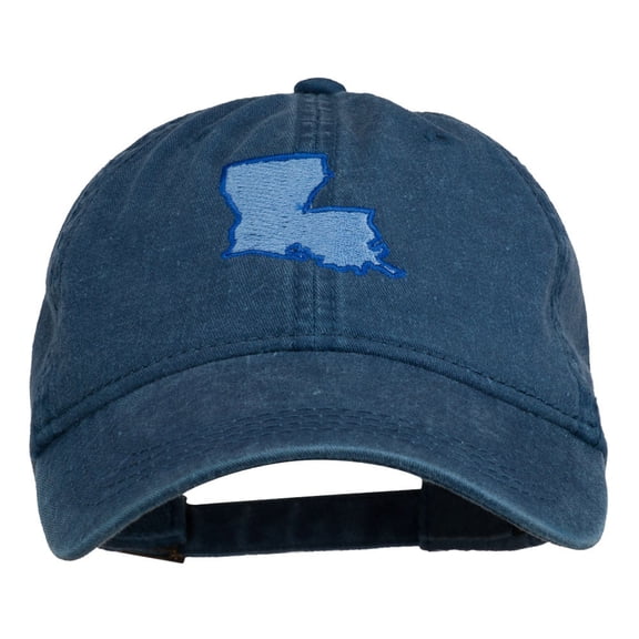 Louisiana State Map Embroidered Washed Cotton Cap - Navy OSFM