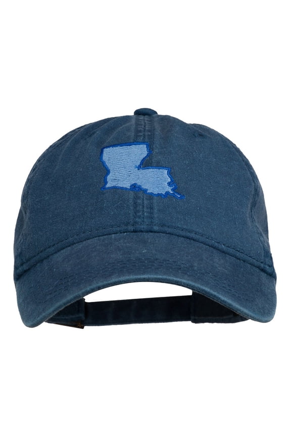 Louisiana State Map Embroidered Washed Cotton Cap - Navy OSFM