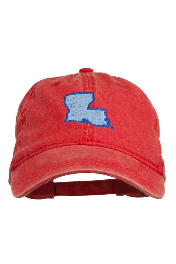 Louisiana State Map Embroidered Washed Cotton Cap - Red OSFM