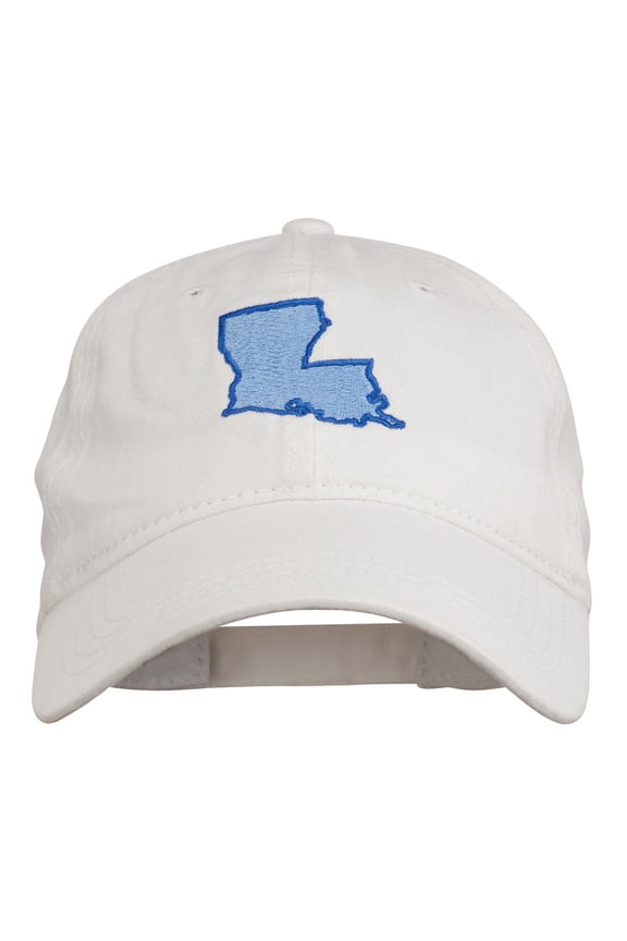 Louisiana State Map Embroidered Washed Cotton Cap - White OSFM