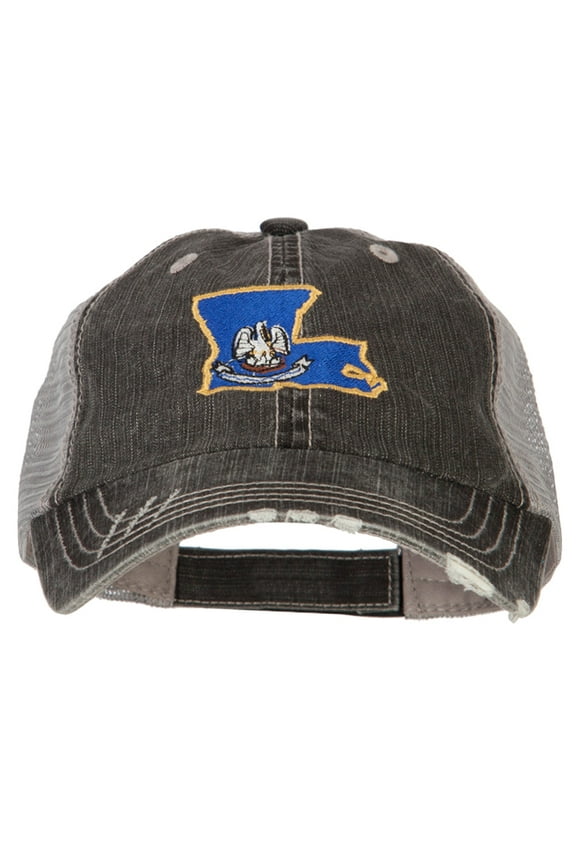 Louisiana State Map Flag Embroidered Low Profile Cotton Mesh Cap - Black OSFM