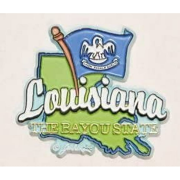 Louisiana State Map-Flag Fridge Collectible Souvenir Magnet