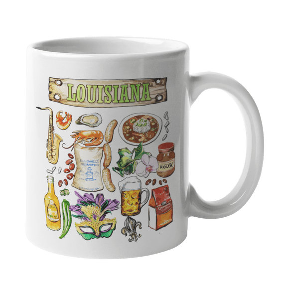 Louisiana State Pride, Foods, Goods, Lifestyle & Culture Coffee & Tea Mug For Proud Louisiana Americans, University Students, Professionals, Collectors, Tourists, Artists, Men & Women (11oz)