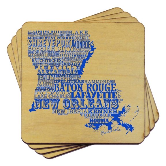 Torched Louisiana State Beer Coasters (Set of 4) Drink Beer Coaster 4x4 Brown