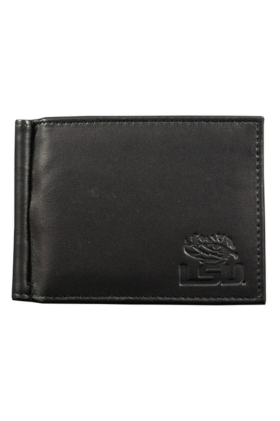 Louisiana-St-LSU-Tiger's Genuine Black Leather Money Clip Wallet with RFID Blocking