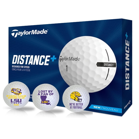 Louisiana State University Tigers Edition Funny Officially Licensed NCAA Taylormade Distance+ Golf Balls 12-Pack (Dozen)