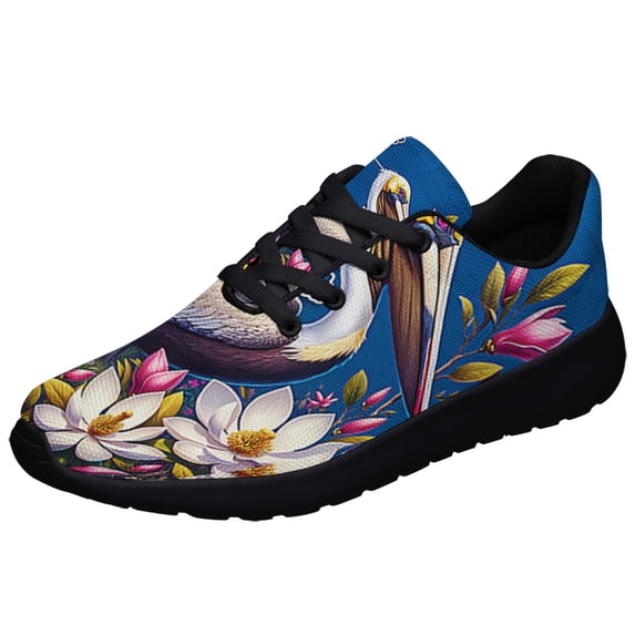 Louisiana Stte Brown Pelican Bird and Magnolia Flower Shoes Sneakers Black Size 11.5