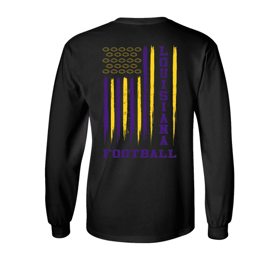 Louisiana Team Colors Football American Flag Unisex Long Sleeve T-shirt Graphic Tee-Black-large