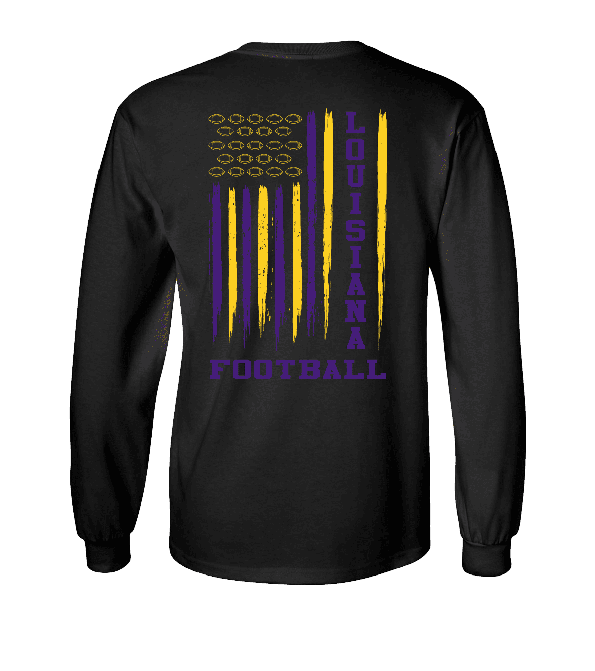 Louisiana Team Colors Football American Flag Unisex Long Sleeve T-shirt  Graphic Tee-Black-xxxl