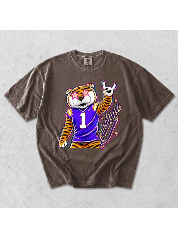 Louisiana Tiger Mascot T-Shirt, Purple Football Game Day Graphic Tee, Size S-4XL