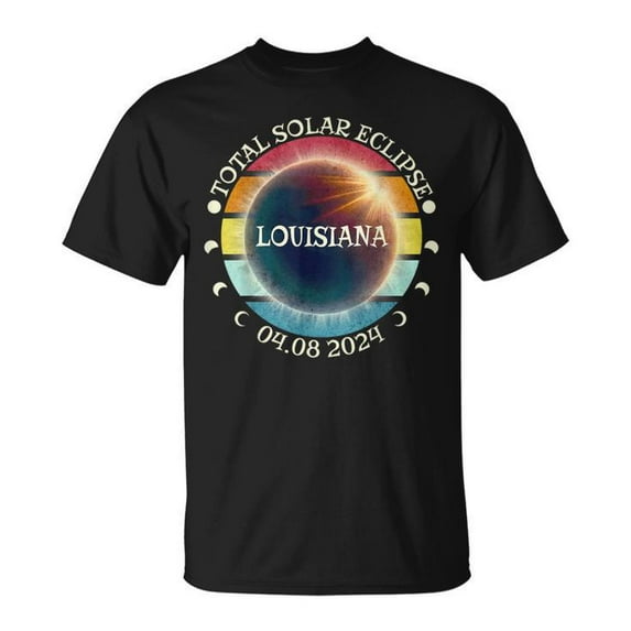Louisiana Total Solar Eclipse April 8th 2024 Retro Vintage T-Shirt – Commemorative Eclipse Event Shirt, Vintage Style Astronomy Tee, Space Lover Gift, Louisiana Solar Eclipse Celebration