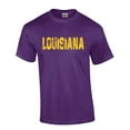 thumbnail image 1 of Louisiana Tshirt Football Team Color Purple and Gold Distressed Louisiana State Name Tiger Mens Short Sleeve T-shirt Graphic Tee-Purple-4xl, 1 of 4