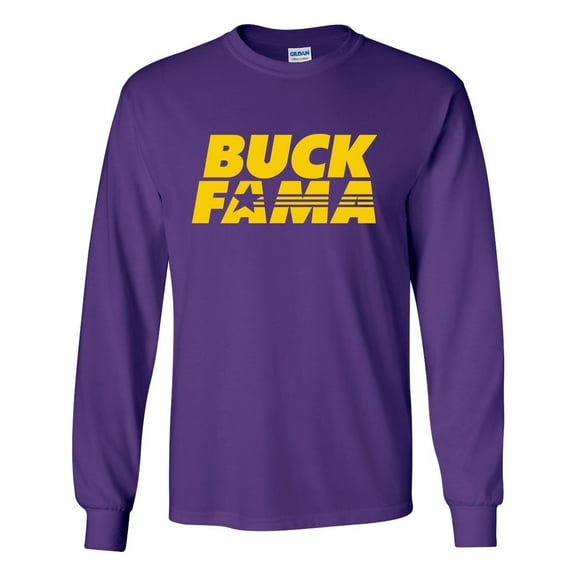 Louisiana Tshirt Football Team Color Purple and Gold Louisiana Buck Fama Funny Tiger Mens Long Sleeve T-shirt Graphic Tee-Purple-large