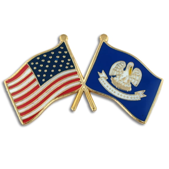 PinMart Louisiana and USA Crossed Friendship Enamel Button Pins, Unisex