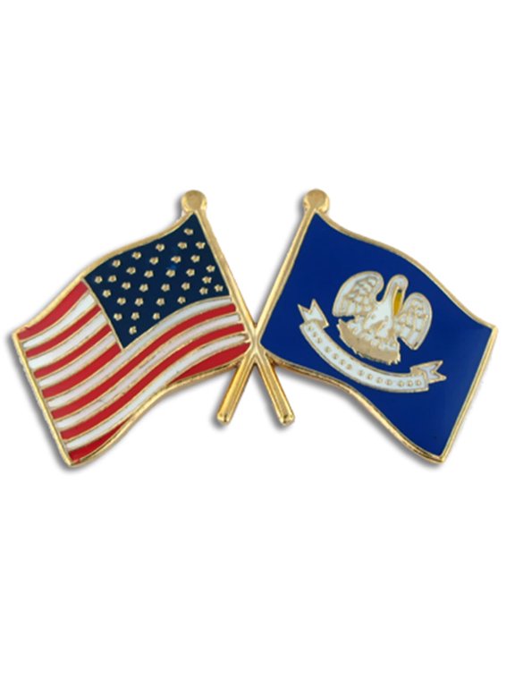 Louisiana and USA Crossed Friendship Enamel Button Pins, Unisex