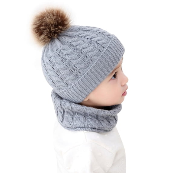 Louist 2Pcs Kids Baby Girl Boy Winter Knit Bobble Warm Hat Neck Warmer Infant Cap