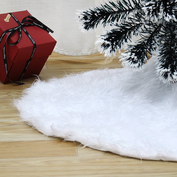 Louist 30.7"/ 35.4''/48" Round White Faux Fur Christmas Tree Skirts Floor Cover Mat Home Hotel Christmas Party DIY Decor