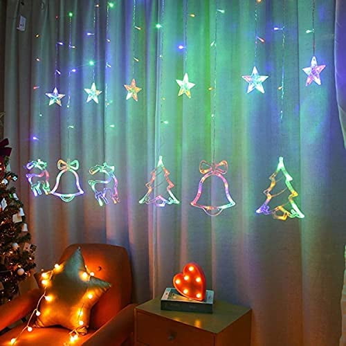 Louist Christmas Elk Bell Lights 3.5M Fairy Lights Window Curtain String Lights with 8 Flashing Modes for Xmas Wedding Party Home Decoration (Multicolor,Without Remote Controller)