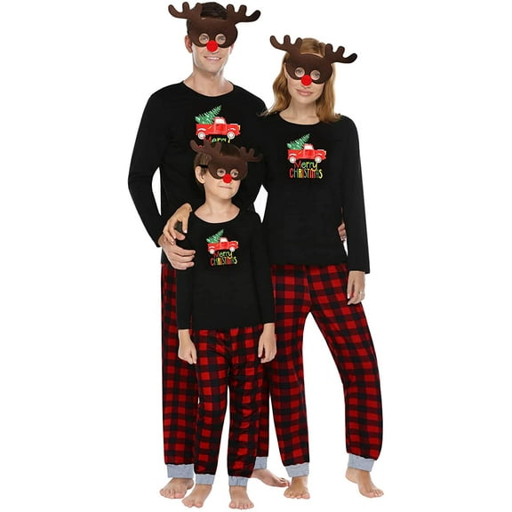 Louist Family Matching Christmas Pajamas Set Sleepwear Jumpsuit Hoodie with Hood Matching Holiday PJ's for Family (Black-Men/L)