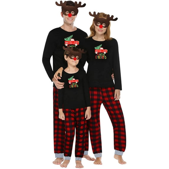 Louist Family Matching Christmas Pajamas Set Sleepwear Jumpsuit Hoodie with Hood Matching Holiday PJ's for Family (Black-Women/XL)
