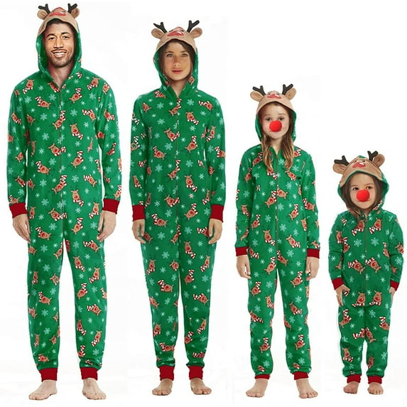 Louist Family Matching Christmas Pajamas Set Sleepwear Jumpsuit Hoodie with Hood Matching Holiday PJ's for Family (Green-6/7Y)