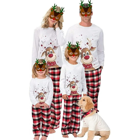 Louist Family Matching Christmas Pajamas Set Sleepwear Jumpsuit Hoodie with Hood Matching Holiday PJ's for Family (White-Women/XXL)