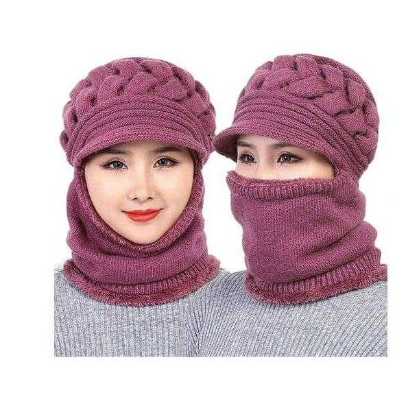 Louist Fleece Lined Womens Beanie Hat, Winter Hat Scarf Mask Set,Women's Winter Hat, Middle-Aged and Old Warm Earmuff hat