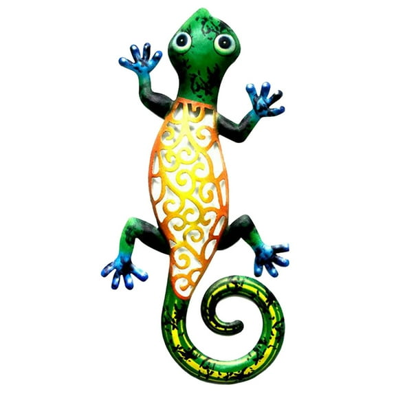 Louist Metal Gecko Wall Decor Lizard Sculpture Crafts Inspirational Statue Hanging Art Decoration Ornaments for Outdoor Yard Fence Room Bedroom Kitchen Bathroom Garden (Yellow)