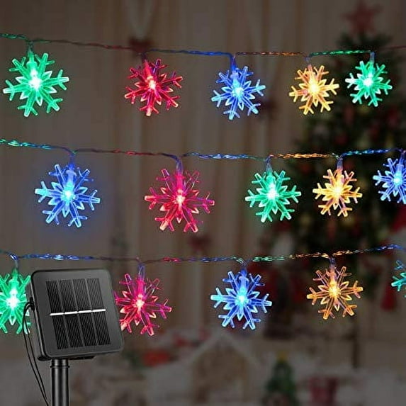 Louist Snowflake Solar Decorations Lights, 20/50 Led Outdoor Waterproof Fairy Lights with 8 Lighting Modes for Wedding, Party, Tree, Room, Garden, Patio, Yard, Home(Multicolor,7M50LED)
