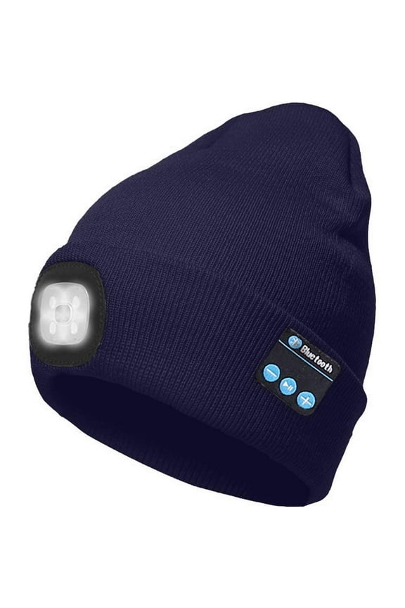 Unisex Bluetooth Beanie Hat with Light,4 LED USB Rechargeable Wireless Headphones Tech Caps,Gifts for Men Women Teen Boys (Dark Blue)