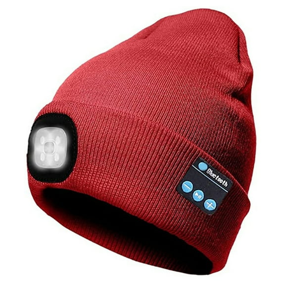 Louist Unisex Bluetooth Beanie Hat with Light,4 LED USB Rechargeable Wireless Headphones Tech Caps,Gifts for Men Women Teen Boys (Red)