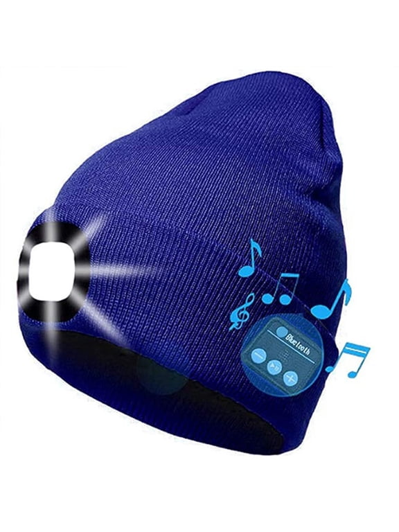 Unisex Bluetooth Beanie Hat with Light,4 LED USB Rechargeable Wireless Headphones Tech Caps,Gifts for Men Women Teen Boys (Royal Blue)