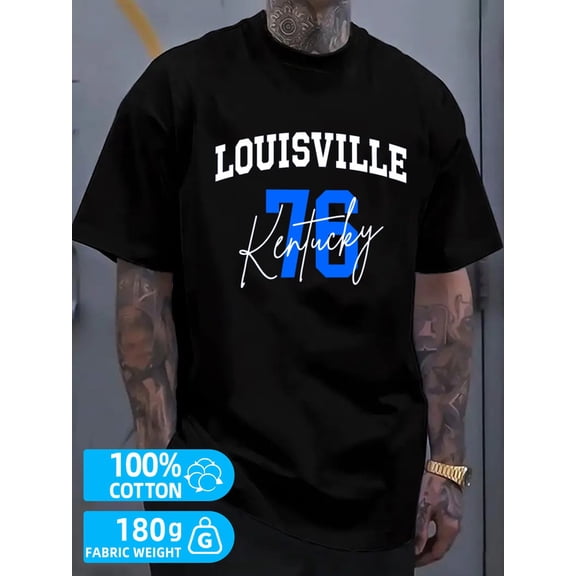 Louisville 76 Kentucky men black 180G 100% Cotton Everyday wear,perfect for the office,dates,and outings Retro Unisex Shirt Graphic Tee tshirts Funny Unisex Shirt Crewneck tshirts