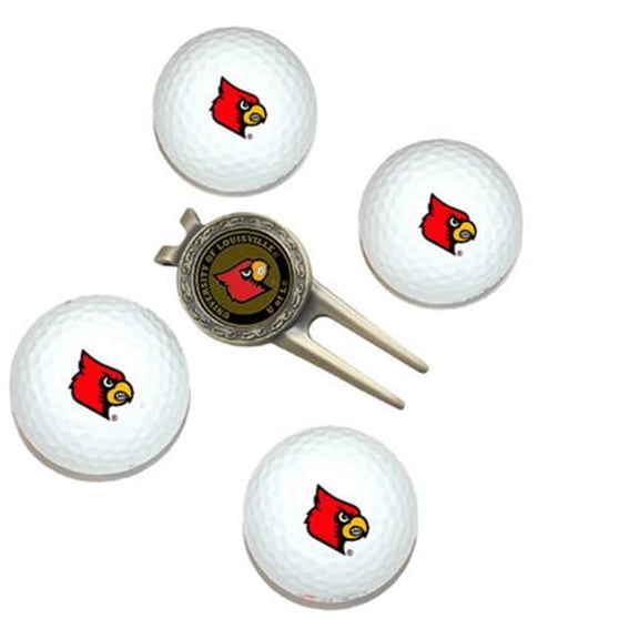 Louisville Cardinals Pack of 4 Golf Balls and Divet Tool Gift Set