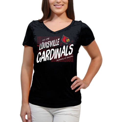 Louisville Cardinals Scatter Doodle Women'S/Juniors Team Short Sleeve V  Neck Tee Shirt 