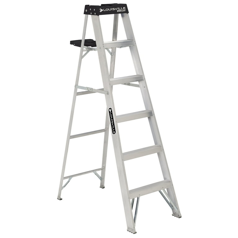 Louisville Ladder 6' Aluminum Step Ladder, 10' Reach, 250 lbs Load Capacity, W-2112-06S Louisville Ladder 6' Aluminum Step Ladder, 10' Reach, 250 lbs Load Capacity, W-2112-06S