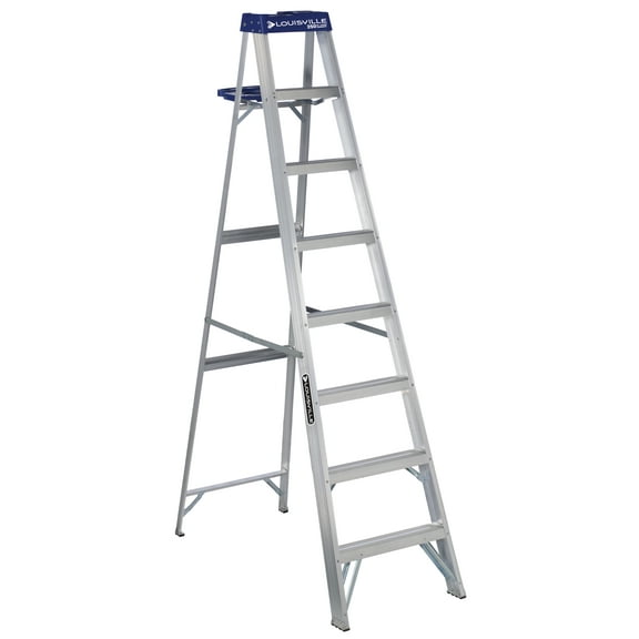 Louisville Ladder 8-Foot Aluminum Step Ladder with molded pail, 250-Pound Load Capacity, Type I, AS2108