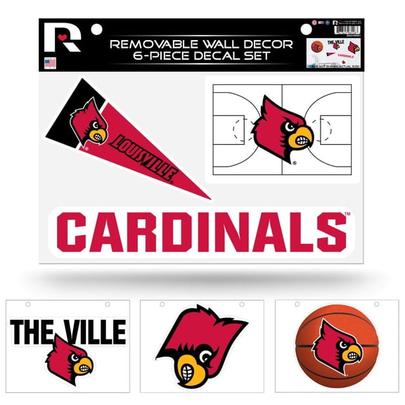 Louisville NCAA Cardinals Set of 6 Removable Wall Decal Stickers