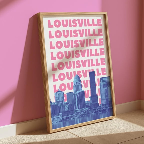 Louisville Print Kentucky Wall Art Blue And Pink Louisville Ky Skyline Print Preppy Louisville Dorm Decor Retro Home Decor #482, Unframed Poster Size 8x12