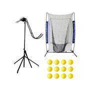 Louisville Slugger Soft Toss Training System, Flex Sock Net and Heater Sports 12-Pack Weighted Pitching Machine Baseballs Bundle