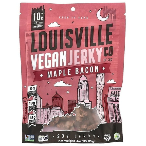Louisville Vegan Jerky Co, Maple Bacon, 3 oz Pack of 4