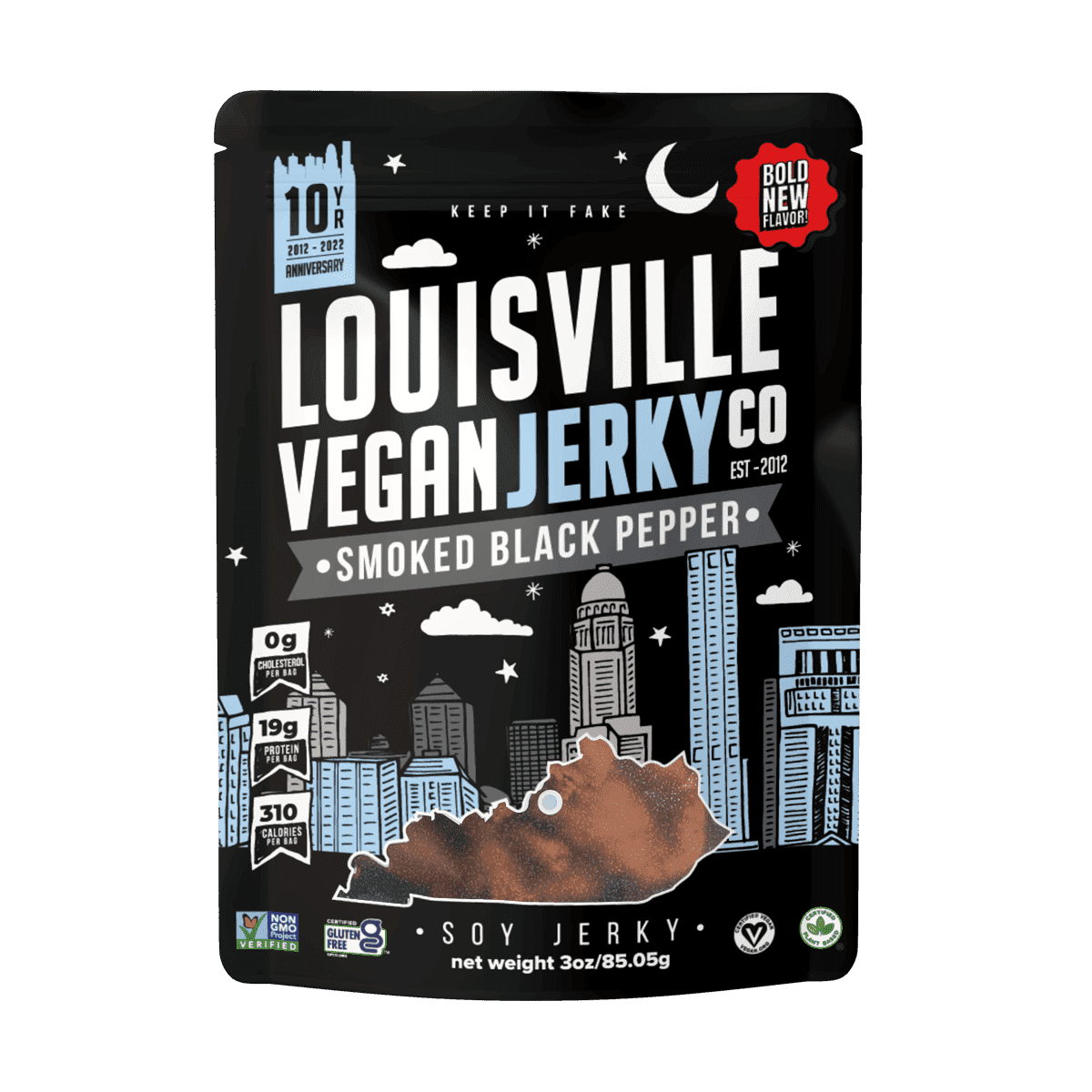 Louisville Vegan Jerky Co. Smoked Black Pepper Vegan Jerky 3 oz. 3 pack