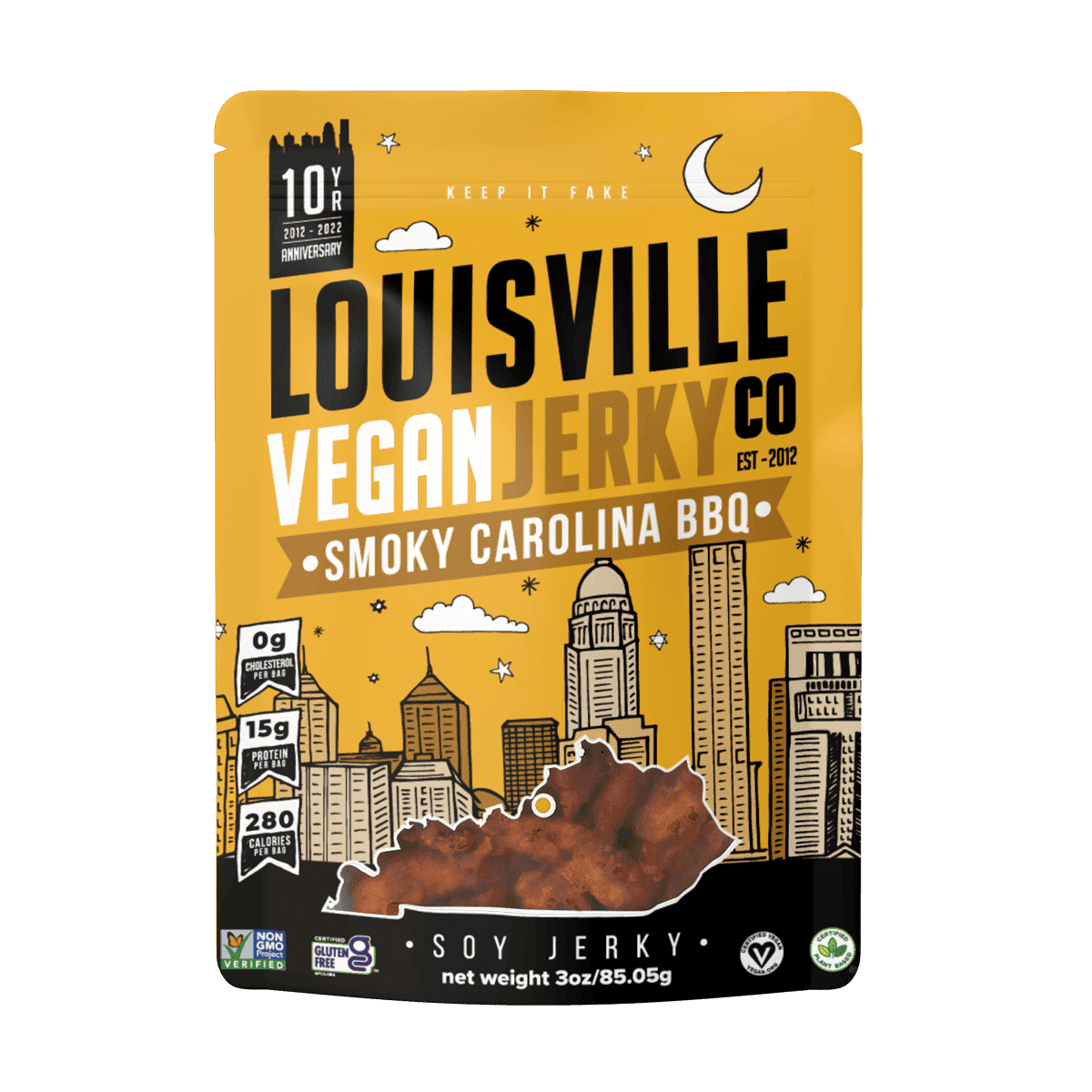 Louisville Vegan Jerky Co. Smoky Carolina BBQ Vegan Jerky 3 oz. 3 pack