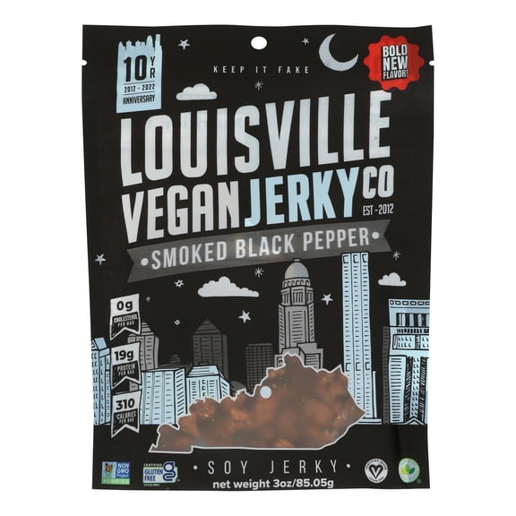 Louisville Vegan Jerky Jerky - Vegan - Black Pepper - Case of 10 - 3 oz