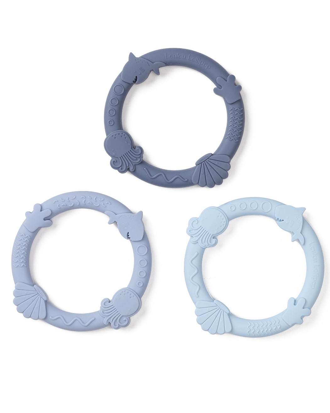 Loulou Lollipop Blue Fog Wild Teether Ring Set for Babies and Toddlers 0 Months+, Dishwasher and Freezer Safe