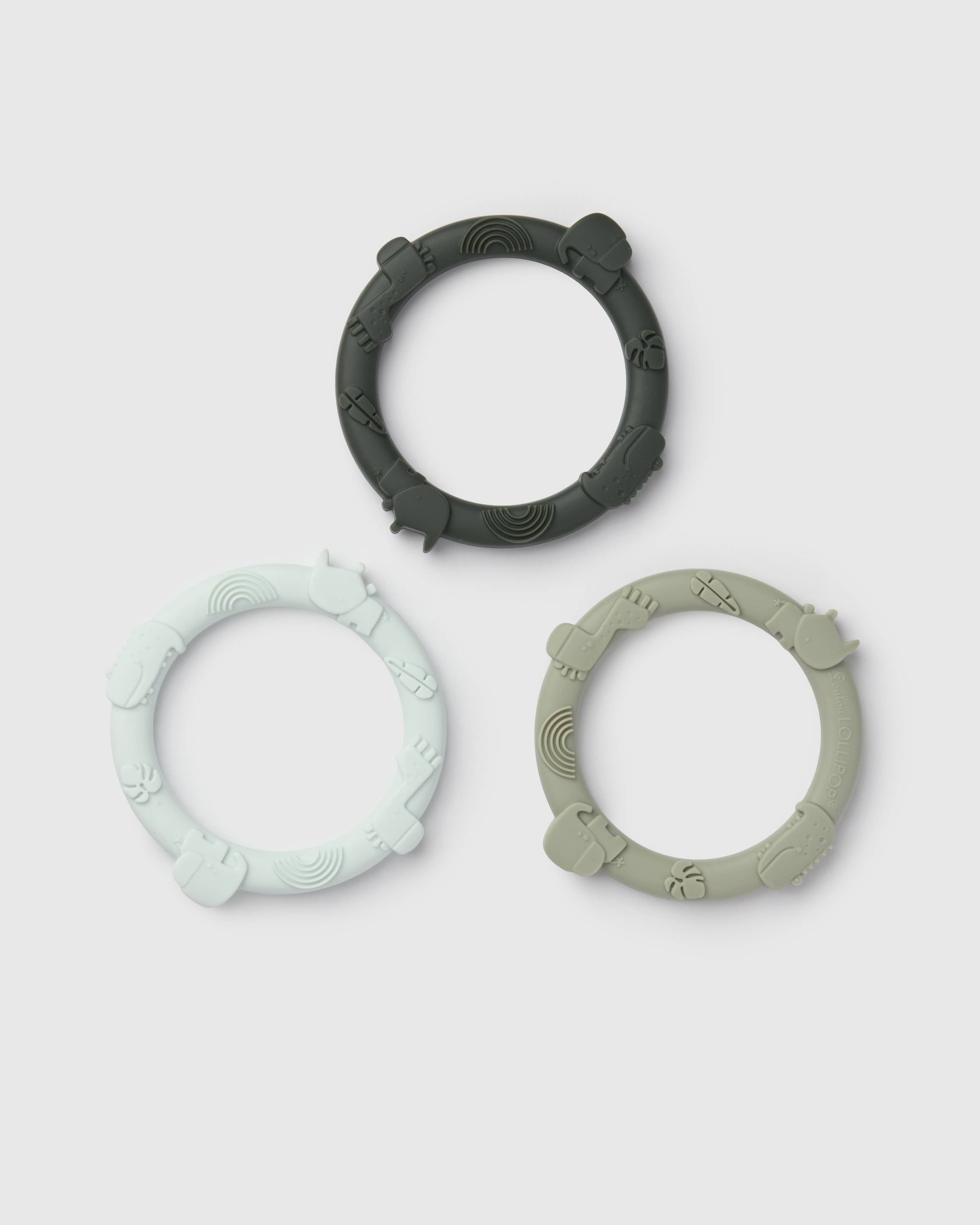 Loulou Lollipop Wild Teether Ring Set for Babies and Toddlers 0 Months+, Easy to Clean, Dishwasher safe, Freezer Safe - Sage Green