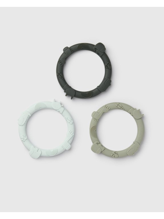 Wild Teether Ring Set for Babies and Toddlers 0 Months+, Easy to Clean, Dishwasher safe, Freezer Safe - Sage Green
